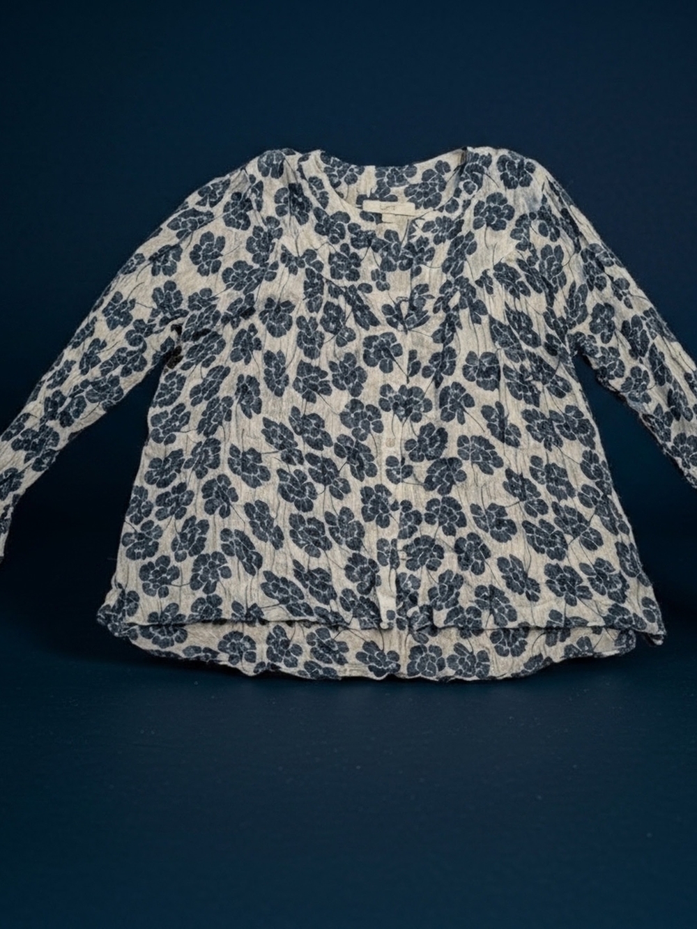 LOFT Blue Cream Floral Crinkle Cotton Gauze Blouse Boho Peasant Top Hi-Lo Size S - Picture 5 of 8